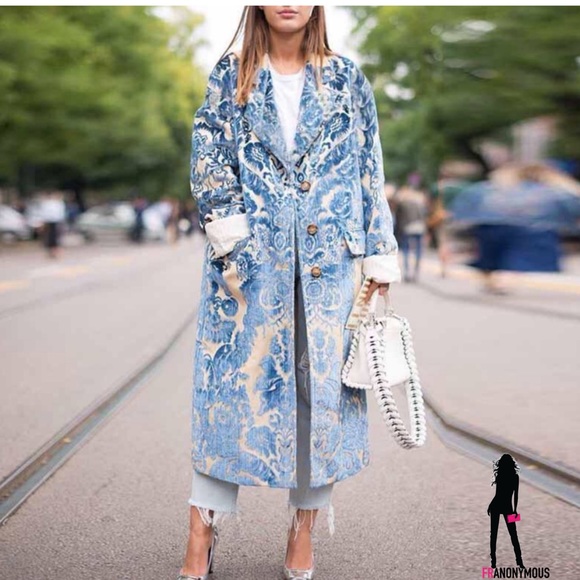 Order Plus Jackets & Blazers - PLUS Blue Floral Pattern Print Coat